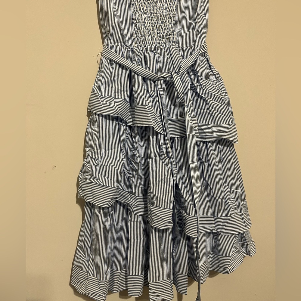 J. Crew Striped sleeveless belted tiered dress Banker Blue stripes size 2 - Picture 10 of 13